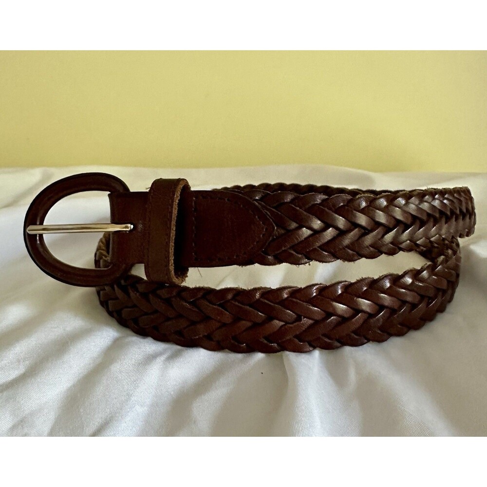 Saddlebred Brown Braided Leather Belt Vintage Preppy Measures 45” Buckle To End